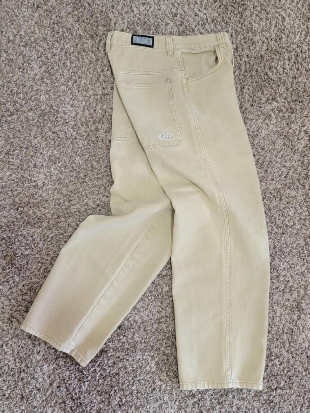 HI CUTLINE 00s 90s Vintage Baggy TAN CREAM Y2K Distressed Faded Work Pants